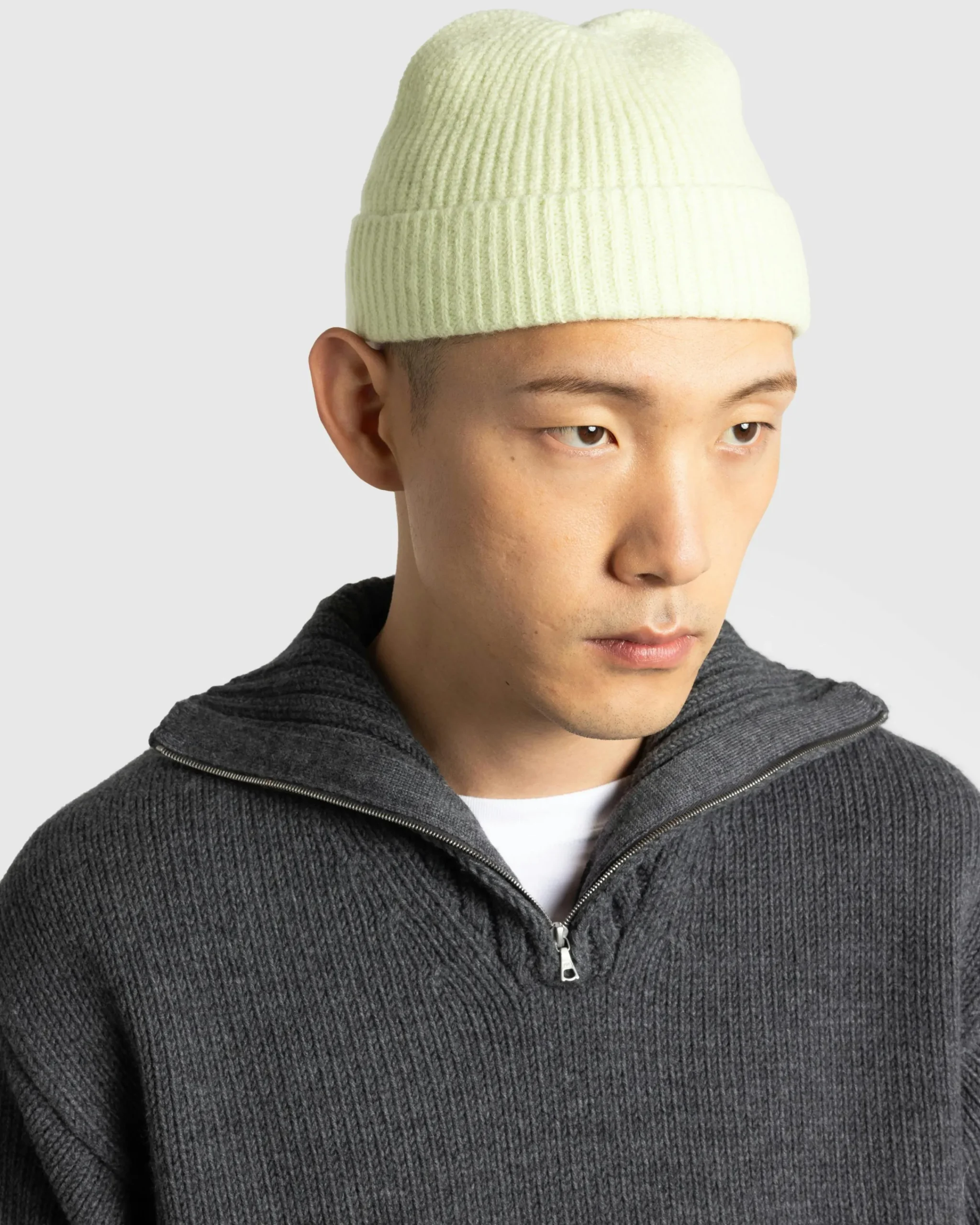 Auralee Wool Soft Cord Knit Cap Light Lime- Hats