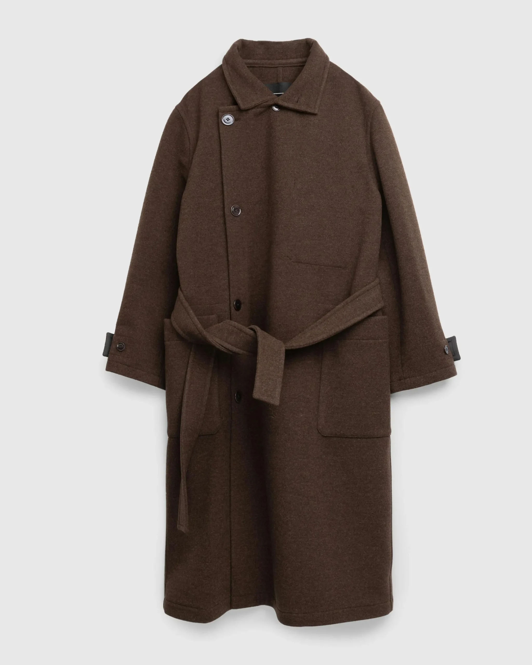 Lemaire Wrap Coat With Contrast Stitch Brown Chine- Outerwear