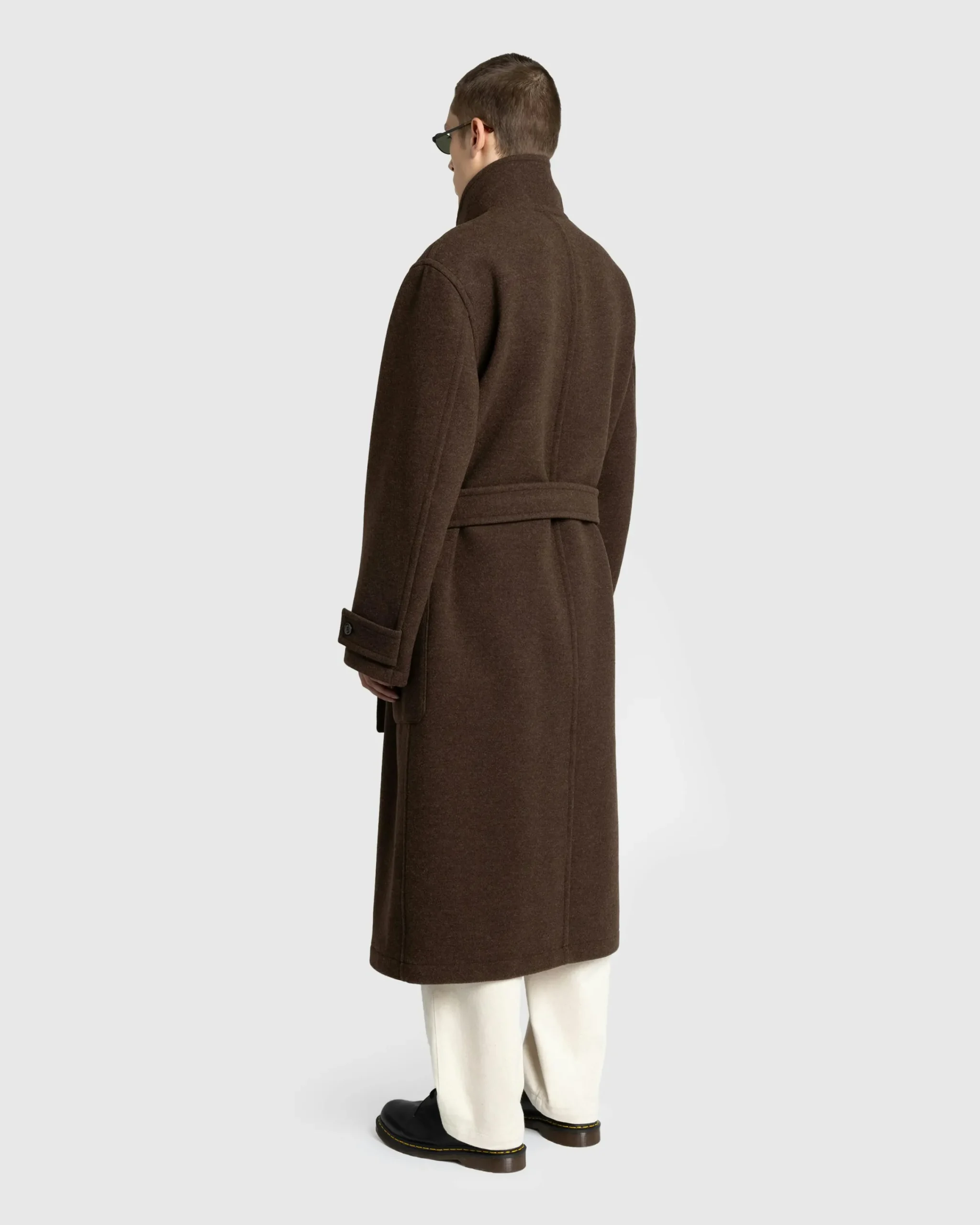 Lemaire Wrap Coat With Contrast Stitch Brown Chine- Outerwear