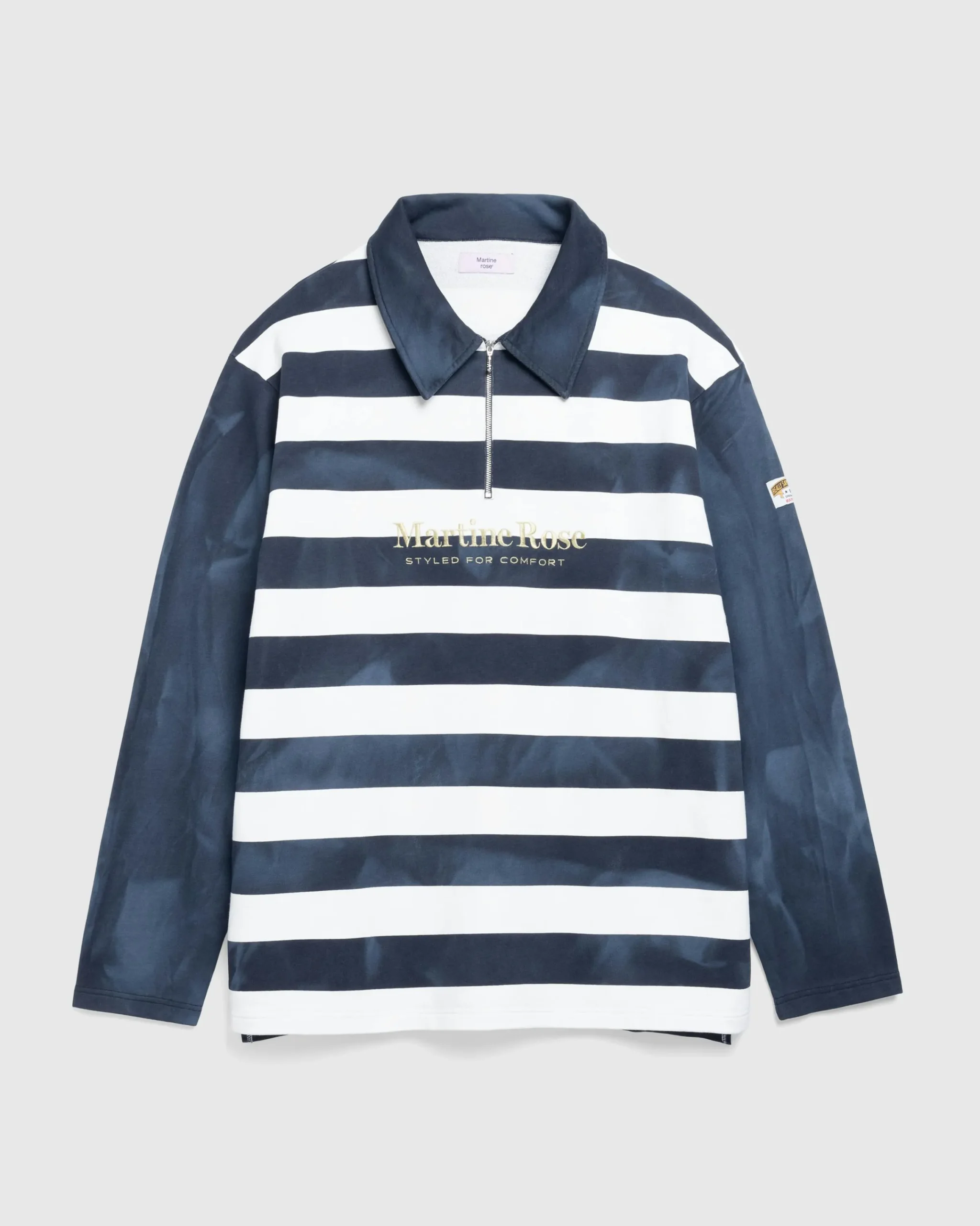 Martine Rose Zip Up Polo Navy/White Stripe- Tops