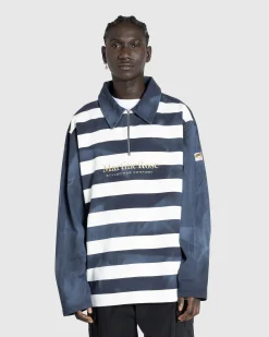 Martine Rose Zip Up Polo Navy/White Stripe- Tops