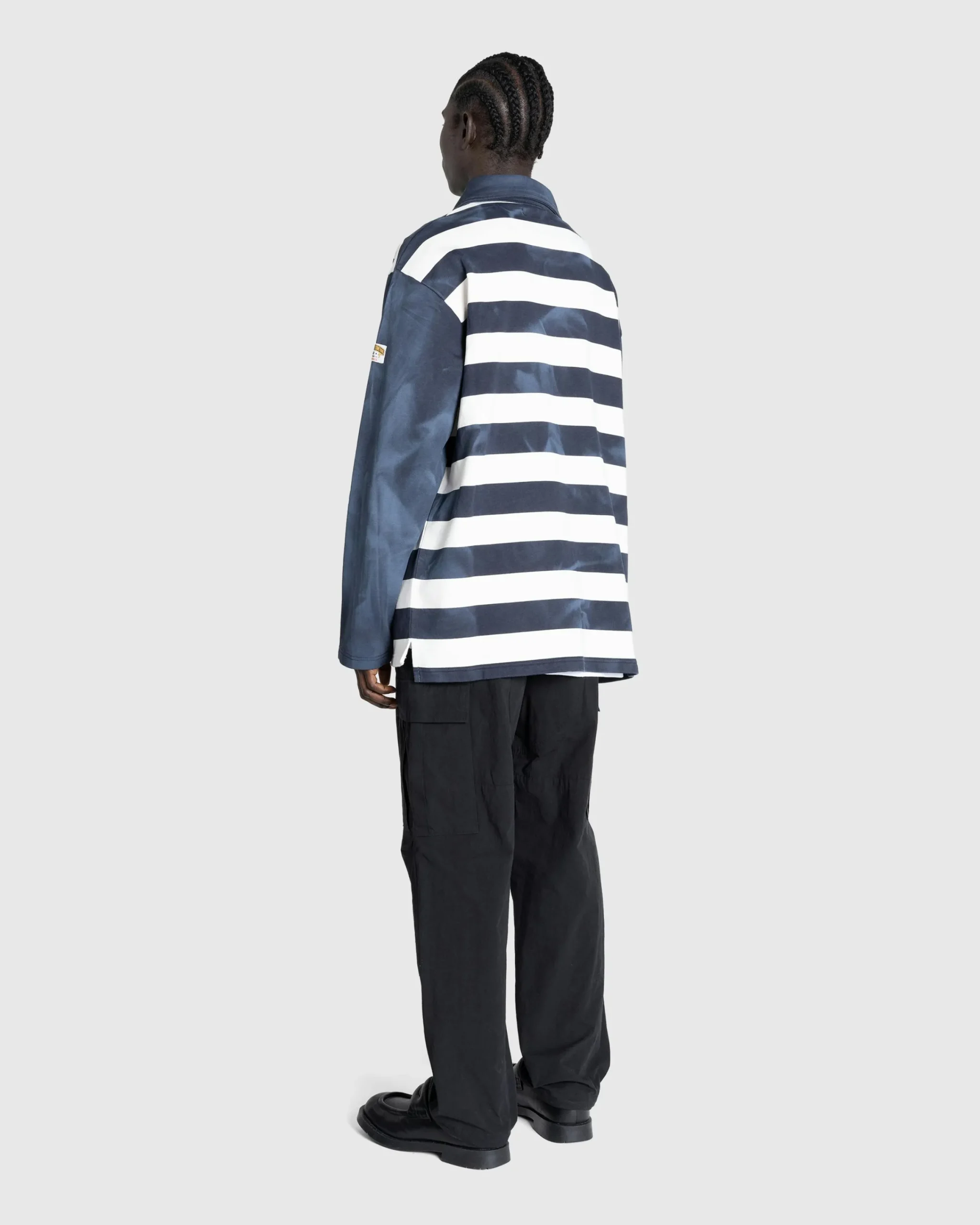 Martine Rose Zip Up Polo Navy/White Stripe- Tops