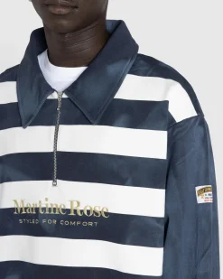 Martine Rose Zip Up Polo Navy/White Stripe- Tops