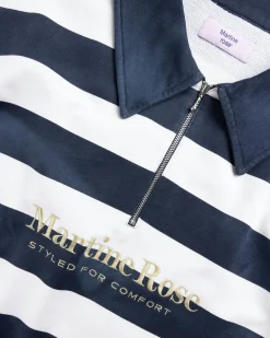 Martine Rose Zip Up Polo Navy/White Stripe- Tops